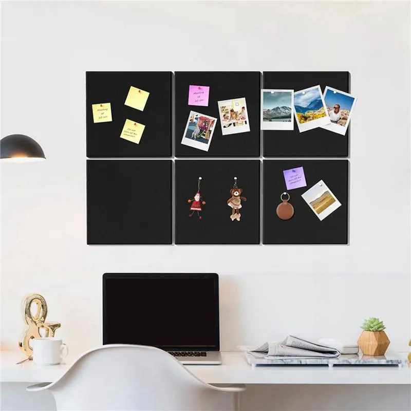A36T-Cork Board Alternative, 12 Pack Felt Wall Tiles With 100 Pushpins, Black Cork Boards For Walls Cork Board