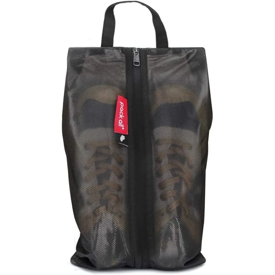 Shoe Bag for Travel, Water-Resistant Pouch for Gym, Odor-Resistant Cleats Bag for Sport (Black, 1-Pack)