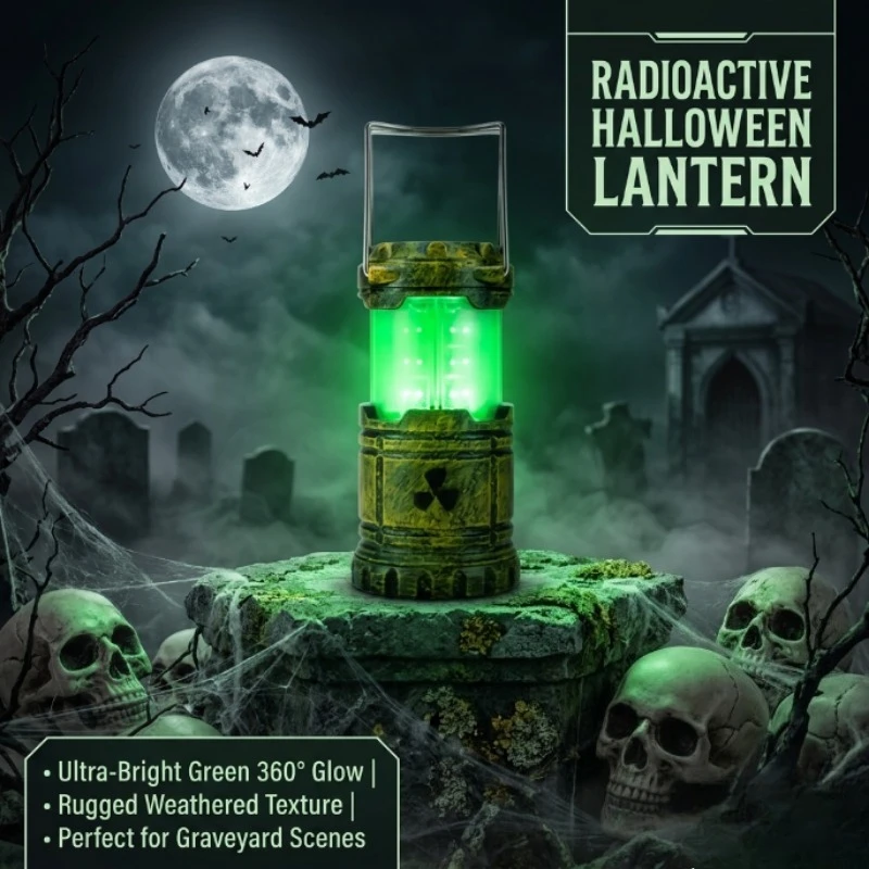 Nuclear Radiation Barrel Mini Lantern Green LED Night Light Post Apocalyptic Horror Lamp Halloween Prank Party Decor Gift