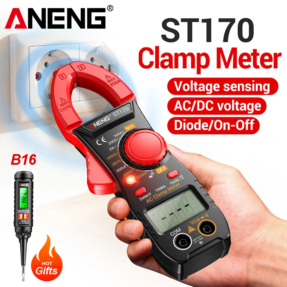 

ANENG ST170 Clamp Meter Digital Multimeter DC/AC Voltage 2000 Counts Current Ammeter Tester Car Amp Hz Capacitance NCV Ohm Test