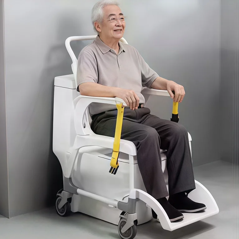 Seniors Disabled Care Bathroom Shower Chair with Wheels Simple Transfer Wheel Chair with Commode