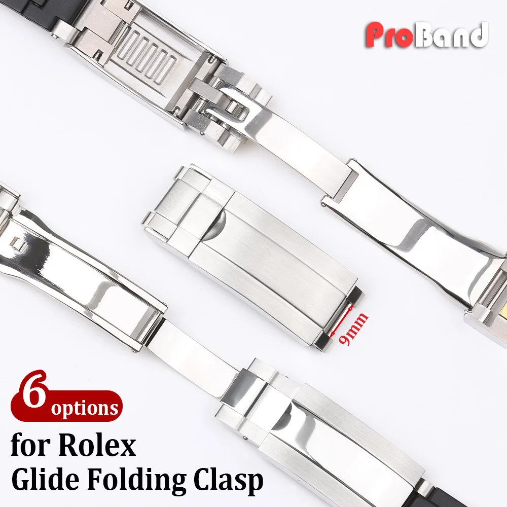 

For Rolex 9x9mm Stainless Steel Watch Buckles Glide Clasp Adjusted Folding Buckle Band Strap Buttons for Daytona Submariner GMT