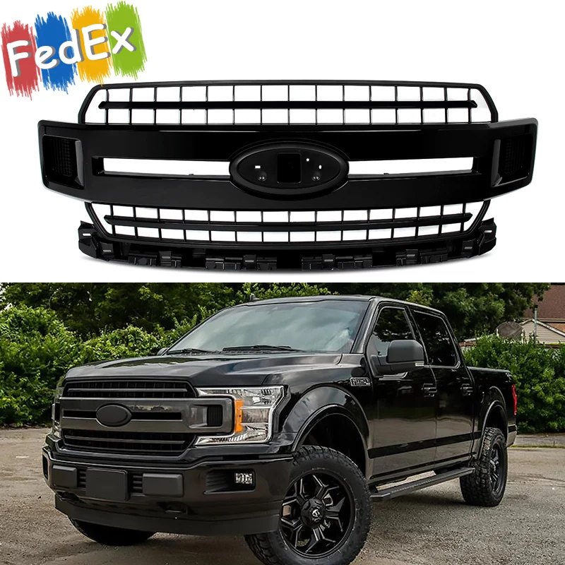 

Front Radiator Grill Replace For 2018 2019 2020 Ford F150 Front Grill Assembly Bumper Upper Racing Grille Glossy Black JL3Z-8200