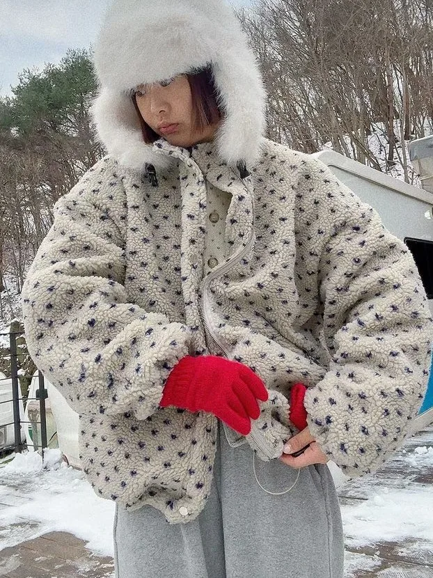Korean Style Fashion Design Heart Lamb Fur Cotton Jacket Women's Winter New Lazy Style Cotton Coat Zipper Closure Long Sleeve