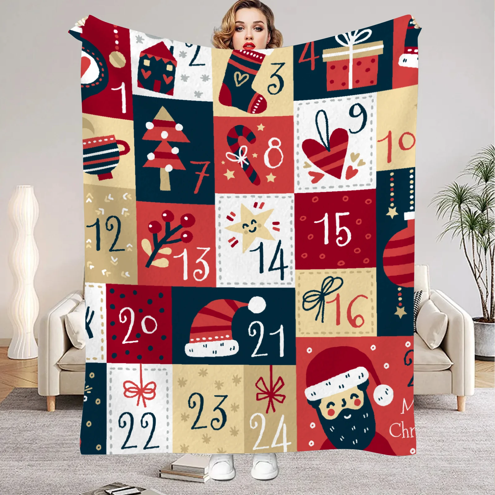 

2026 Christmas Calendar Flannel Blanket Soft Blanket For Home Camping Nap Leisure Blankets Christmas Gifts For Bed Sofa Coach