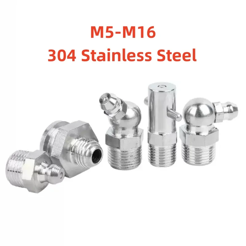 M5m6 M8 M10 M12 M14 M16 304 Stainless Steel Grease Nipple Metric Male Thread Straight Elbow Type Oil Zerk Fitting For Grease Gun