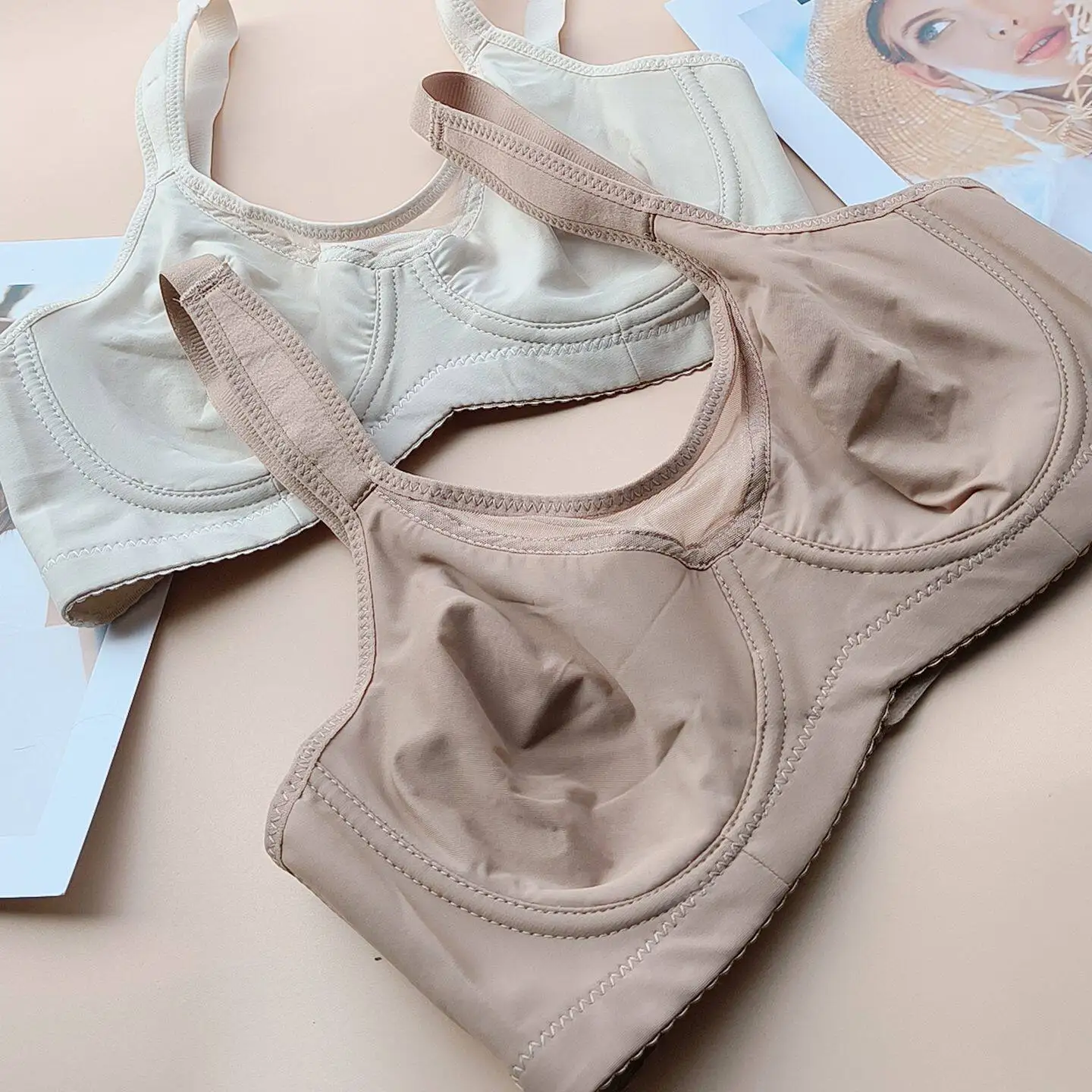 Ultra-thin full cup underwire bra, smooth seamless surface, minimizer for large bust, no sponge padding, side support for armpit