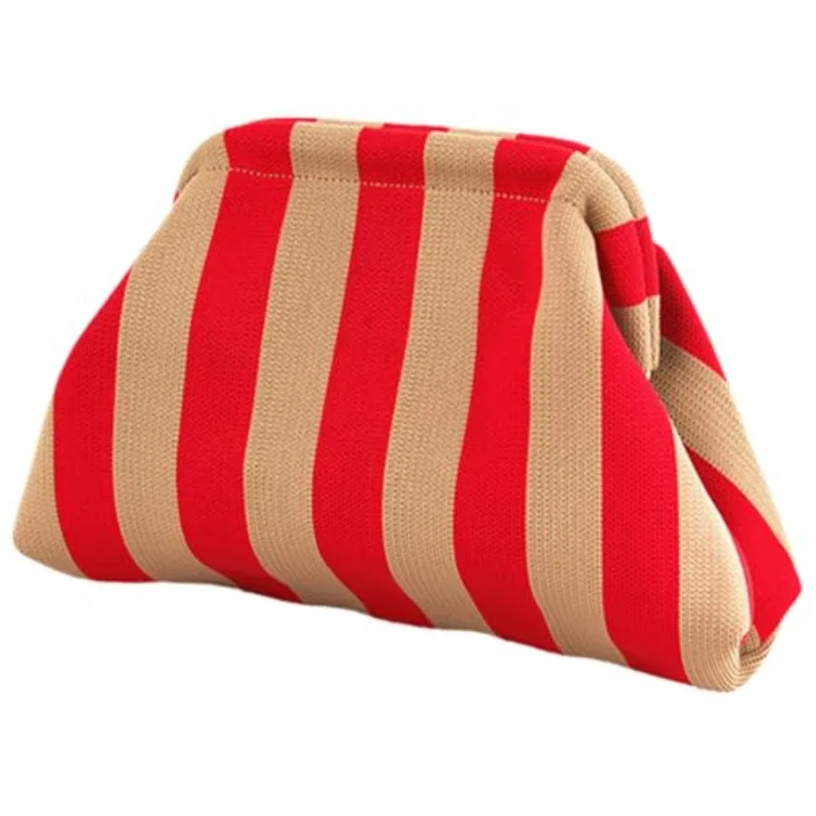 

DIHKLCIO Clutch Purses for Women 2026 Summer Beach Woven Crochet Bag Dumpling Striped Ruched Cloud Purse Evening Handbag