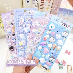 3pcs Kawaii Sushi Animals Noctilucent Puffy 3D Stickers Scrapbooking Diy Journal Cute Stationery Diary Sticker Ablum Prizes Gift