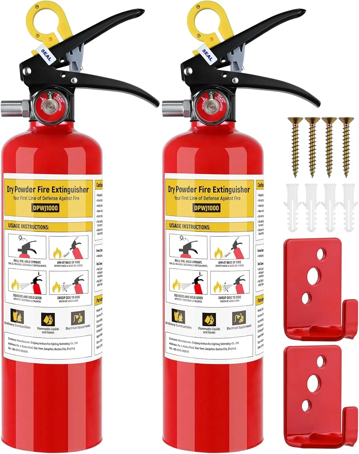 

2-Pack Dry Chemical Fire Extinguisher, 1-A:10-B:C Rated for Home, Kitchen, Car Safety with Quick-Release Handle
