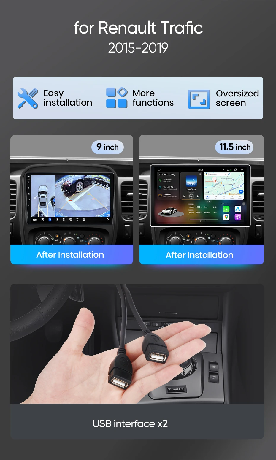 Junsun Android Auto Autoradio für Renault Trafic 3 2014-2021 Opel Vivaro B 2014-2018 Multimedia Wireless Apple CarPlay Smart Intelligent Systems IPS Touchscreen Stereo Video Player 2 Din Autoradio Head Unit Navigation BT GPS 4G WIFI FM AM DSP RDS SWC – Detail 5