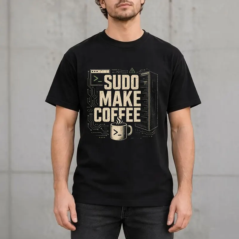 sudo make coffee Short sleeve Unisex Graphic T-Shirt Linux Sysadmin Programmer Tee Sysadmin Gifts, Software Engineer Gift Tops