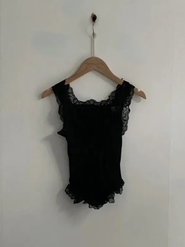 Coreano sle malha renda colheita topo feminino sexy svel interior wear único ele branco colete doce picante irt