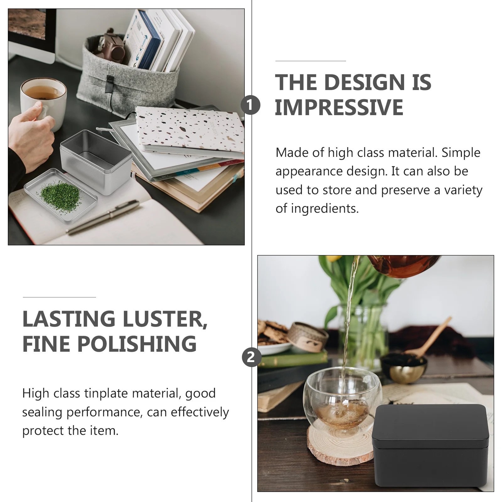 

4Pcs Oblong Tea Leaf Storage Box High Quality Tinplate Airtight Storage Containers for Tea Candy Coffee Snacks Home Organization