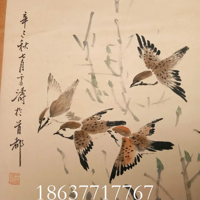 Old Xuan Paper Hand-Painted High-Imitation Calligraphy and Painting Traditional Chinese Painting Wang Xuetao Flowers and Birds S