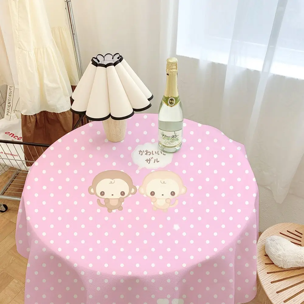 Kawaii Vintage Little Monkey Print Tablecloth, Aesthetic Girls Desk Background Cloth for Dorm Bedroom Photo Shooting Decoration