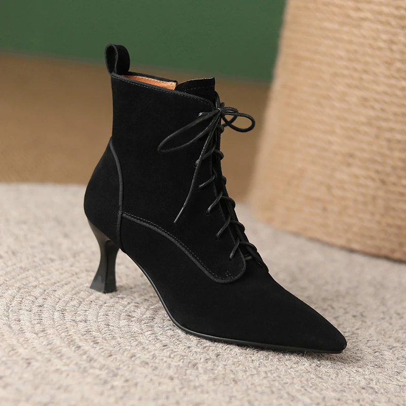 Elegant Spring Autumn Botas Warm Winter Shoes Sexy Heel Short Boots With Zippers omen Ankle Boots Sheepsuede Shoes Woman