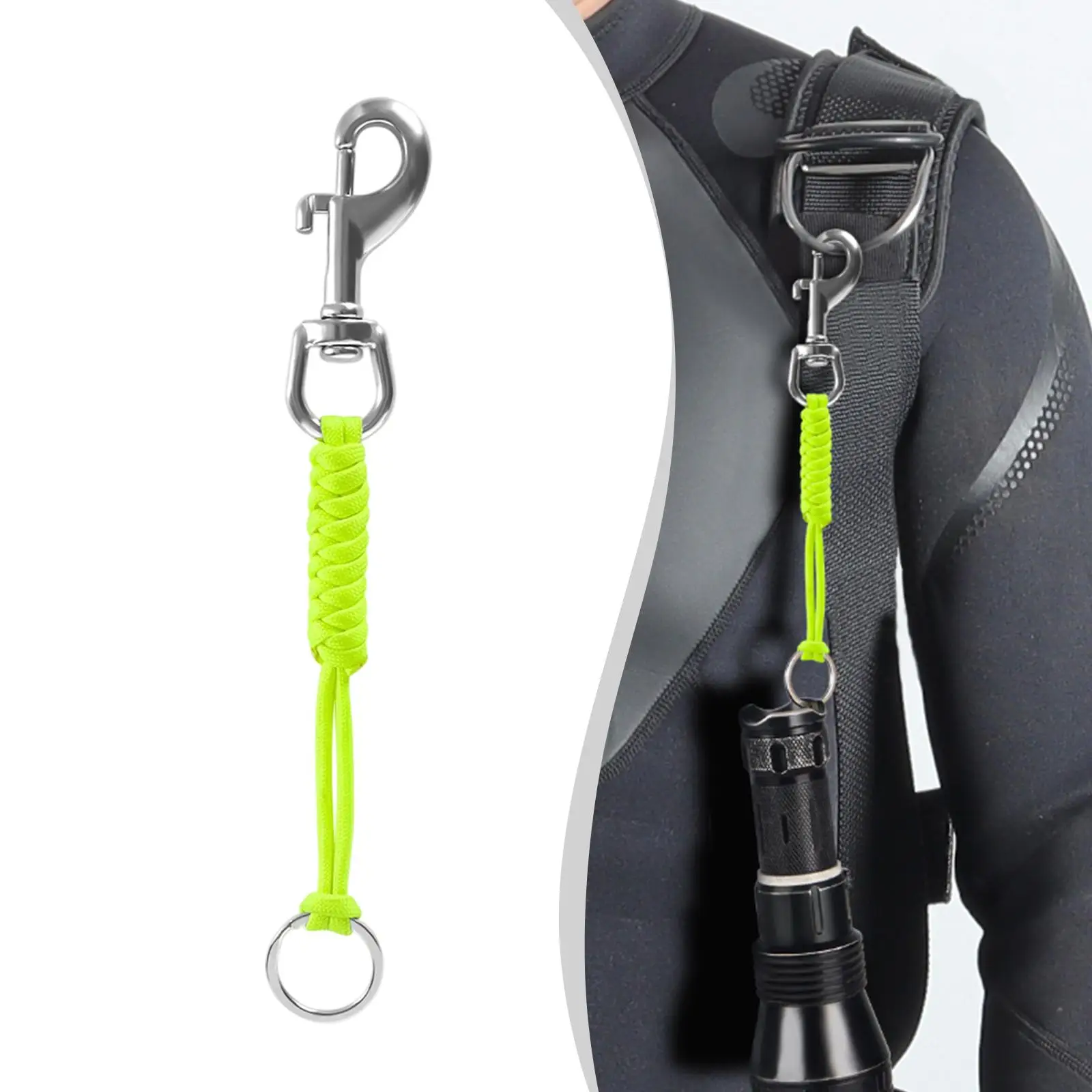 Scuba Diving Anti Lost Lanyard Stainless Steel Snap Hook Clip Quick Release Buckle Rotatable Top Hook for Camera Flashlight BCD