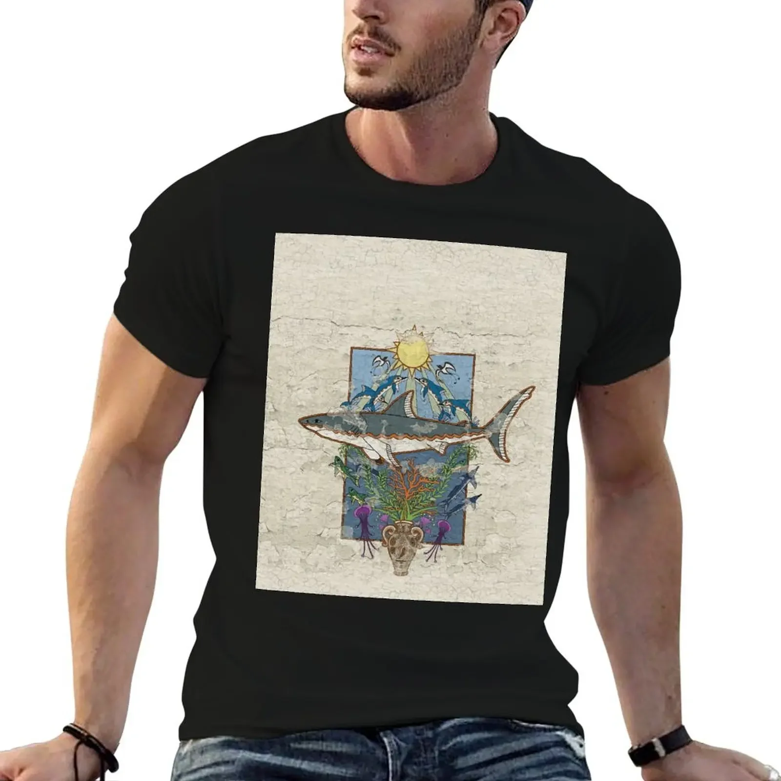 Great White Guardian - Minoan Fresco T-Shirt vintage clothes cute clothes Man t-shirt black t shirts for men