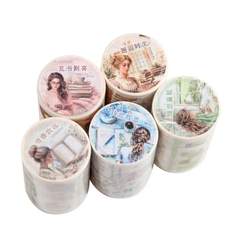 1Roll 2M Tape Paper also Book Retro literary Handbook Decoration Materials Adhesives Background Supplies Scrapbook cut 60mm*2m