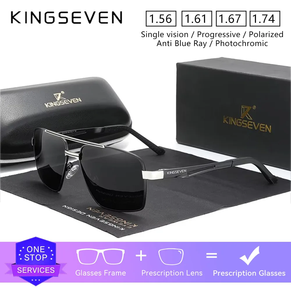 

KINGSEVEN мужские и женские новые модные солнцезащитные очки по рецепту квадратные очки для близорукости и дальнозоркости оптические линзы повседневные очки для вождения
