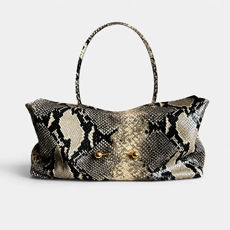 Women New Crocodile Embossed Soft Leather Tote Bag,Fashion Large Capacity Snake Pattern Shoulder Handbag  Commuter Underarm Bag