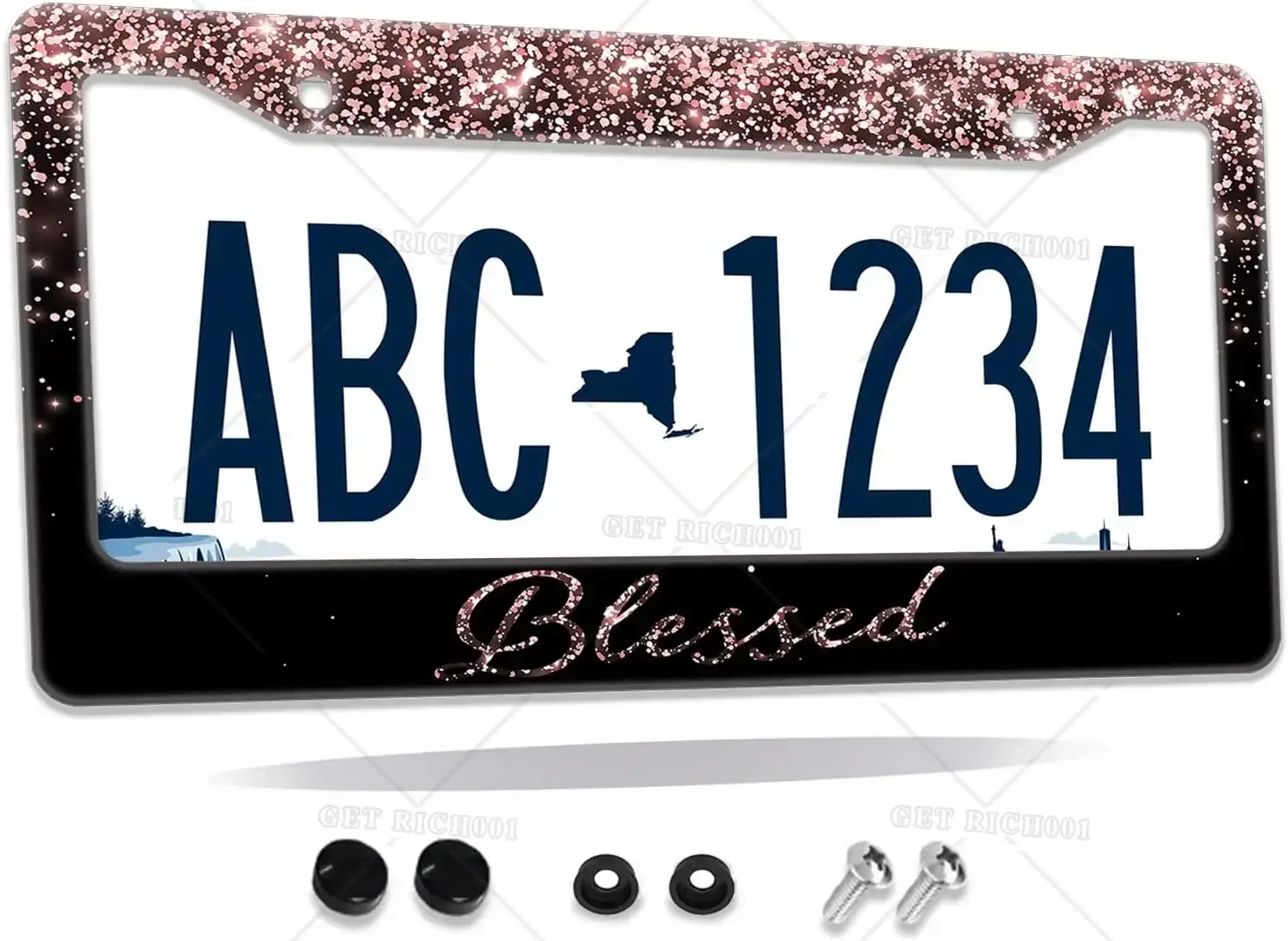 

License Plate Frame Pink Blessed Car Cover Tag Holder Frames for Women Metal Aluminum License Plate Cover for Standard Us