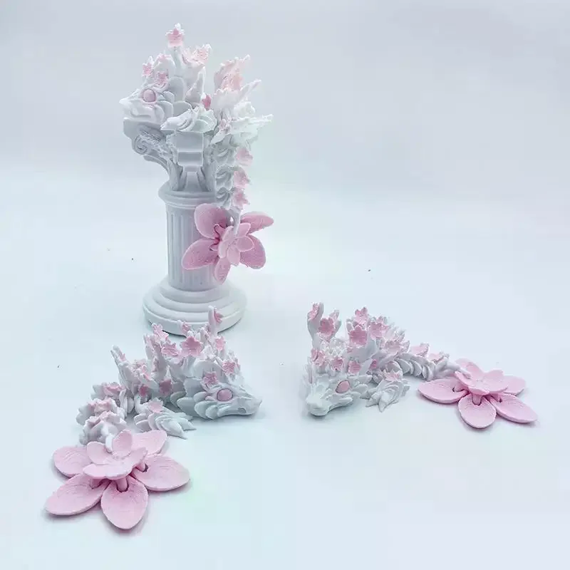3D Printed Cherry Blossom Dragon Movable Joint Dragon Model Gifts Home Office Desktop Ornament Landscape Craft