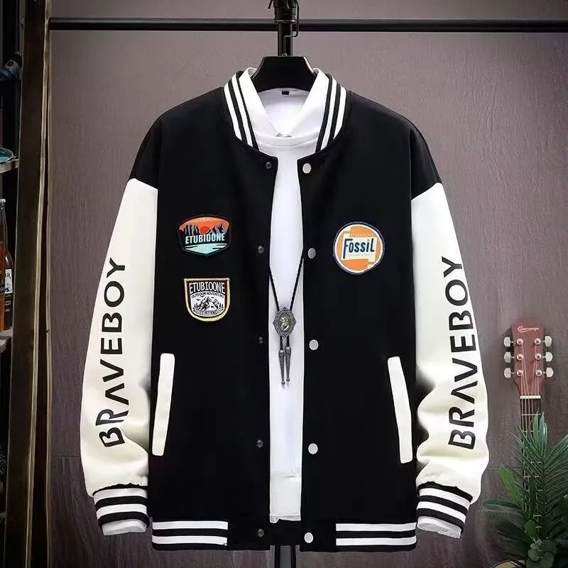 Klein Blue Baseball Uniform Women's Casual Style Flocking Jacket Loose Fit Spring Autumn Love Heart Pattern Outerwear