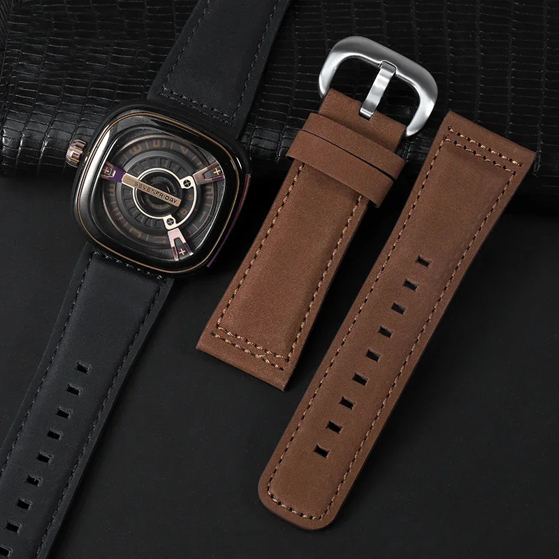 Genuine Leather Watch Band for sevenfriday men\'s watch strap Q203 M203 P1 P2 S2 M2 Q2 03 01 02 Brown blue cowhide 28mm