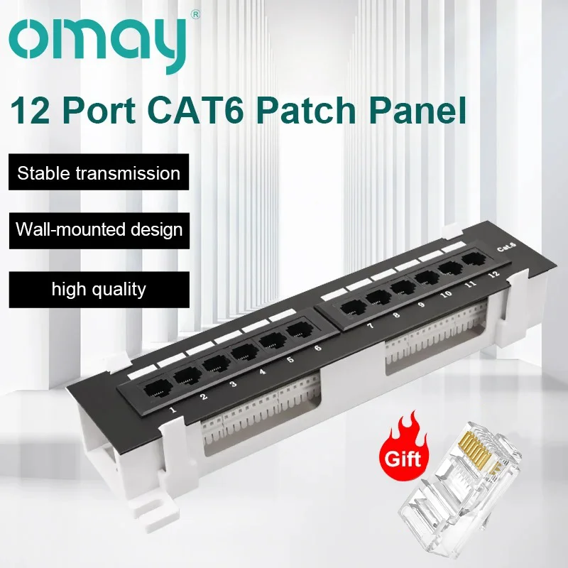 OMAY narzędzie sieciowe zestaw 12 Port CAT6 Panel krosowy RJ45 sieci wieszak montażu na ścianie uchwyt mocujący