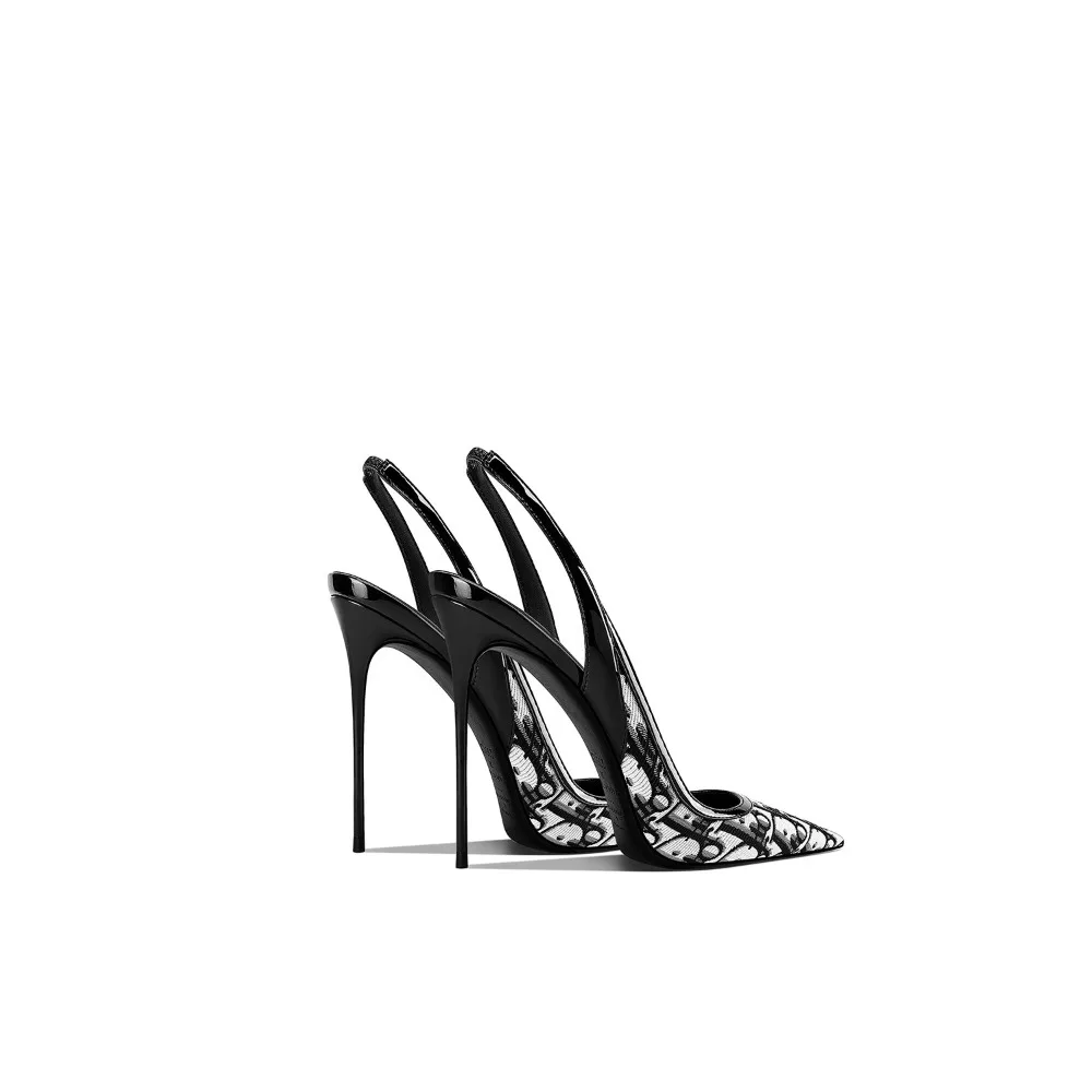New Spring Summer New White Pattern Pointed Toe Thin Heel Backless Women High Heels Elegant Sexy Socialite Shoes