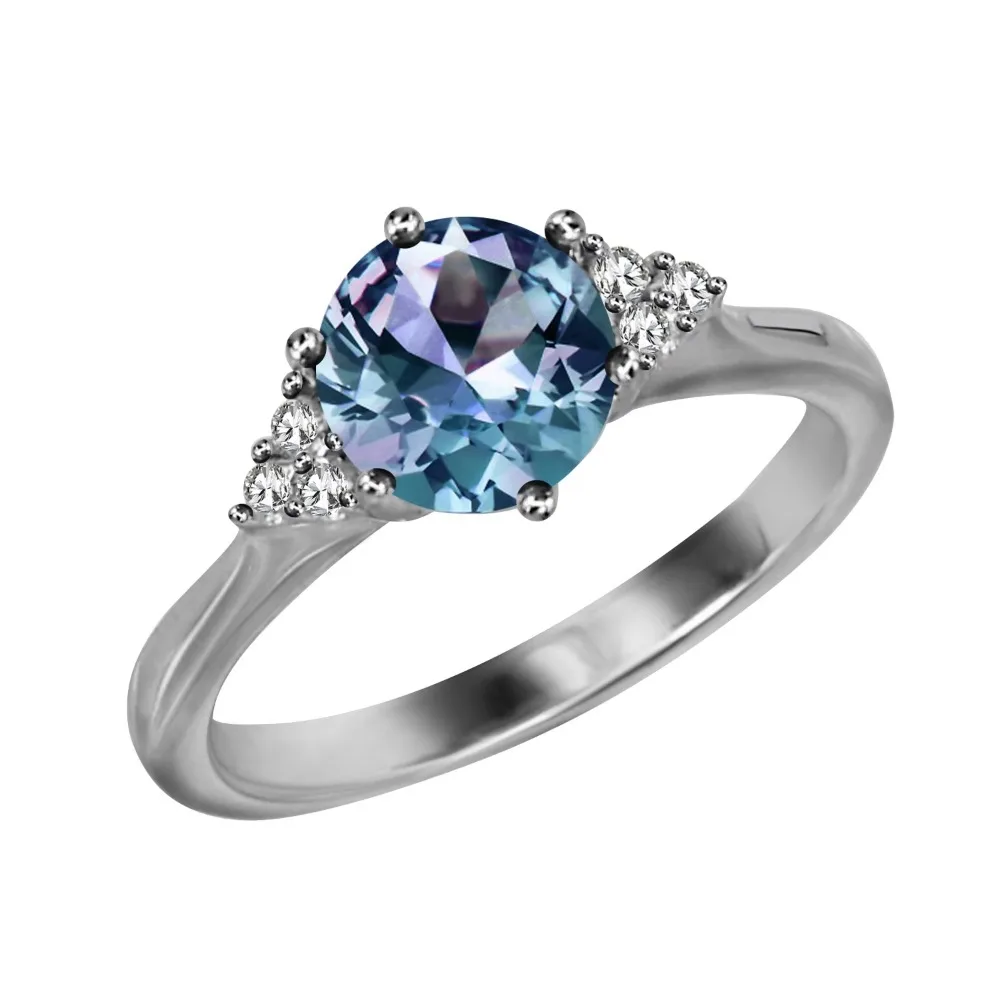 925 Sterling Silver Three Stone Color Changing Alexandrite Ring June Birthstone Halo Cocktail Engagement Vintage Jewelry
