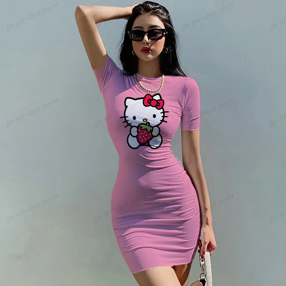 Nieuwe Hot Vestidos Vrouwen Jurk Zomer Sexy Bodycon Jurk Hallo Kitty Printsling Mouwloze Mini Korte Vestido Club Feestjurk