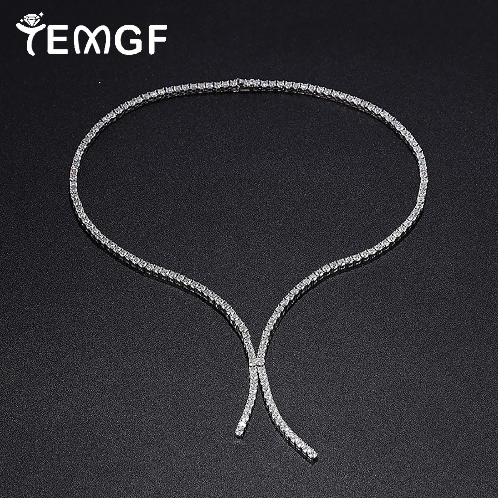 

TEMGF Full 3mm Moissanite Tassle Necklace With GRA for Women Girl Sparkling Fine Jewelry 925 Sterling Silver Clavicle Neck Chain