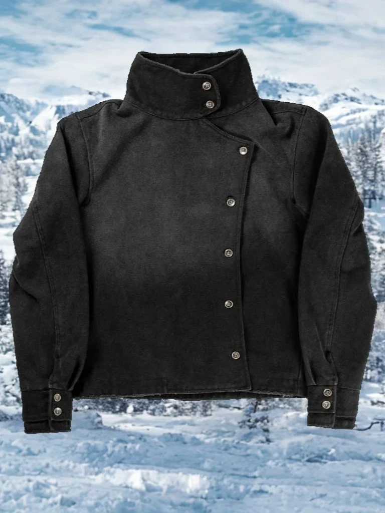 Black Fencing Jacket Bakastroll High Neck Loose Casual Denim Jacket High Street Men Women Hip Hop Y2K Fashion Clothing