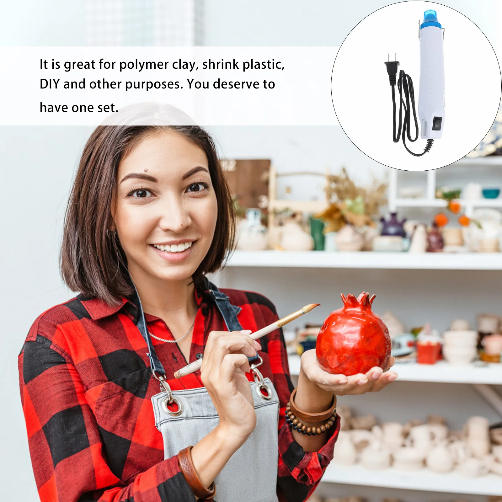 

Hot Air Tool 1 Meter Cord Electrical Heat DIY Embossing Heating for Polymer Clay Shrink Plastic Crafting Lightweight Portable