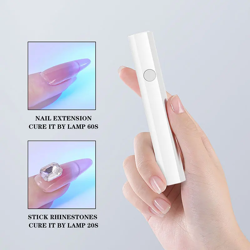 Lâmpada UV portátil do prego do diodo emissor de luz para o salão, secagem rápida, máquina do secador do prego do USB para curar todo o gel, ferramentas Home Phototherapy recarregáveis, 3W