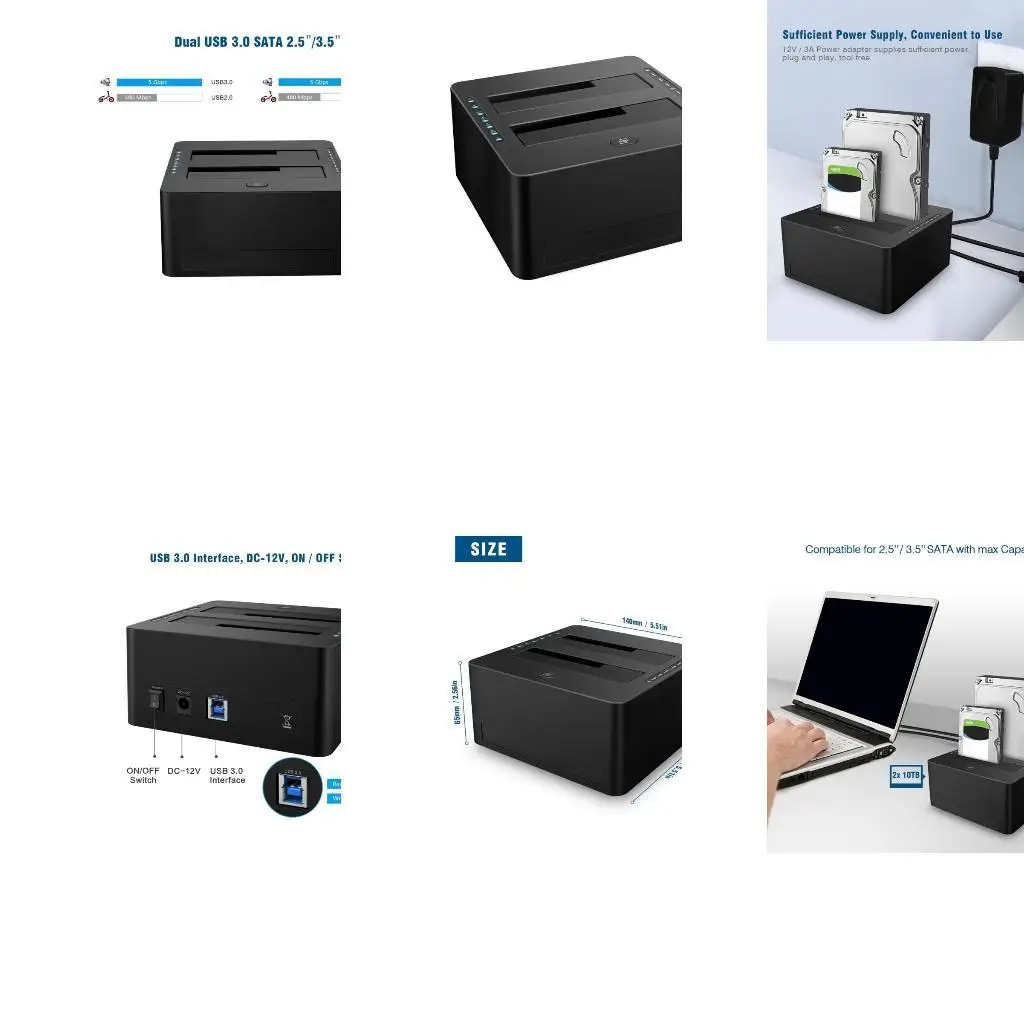 

652F Fast Speed Double Bay Hard Drive Dock Station USB3.0 5Gbps for 3.5 or 2.5inch Hard Disks with Cloning Function