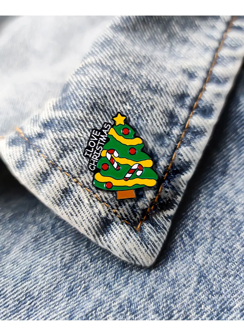 2024 Original cartoon Christmas tree brooch, cute Christmas coat accessories, fixed adjustable clothes, chest badge, alloy badge