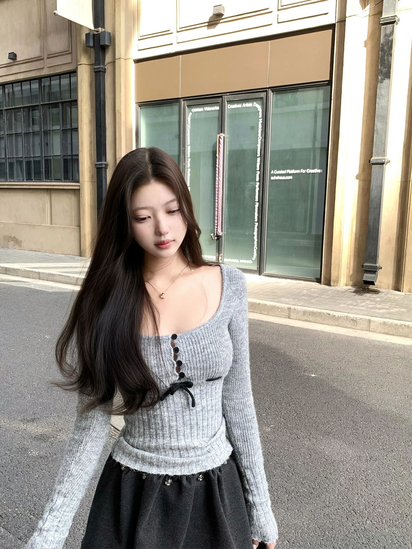 

Женский вязаный свитер Lans Girl Design: зимний шерстяной топ с U-образным вырезом, бантом и узлом, приталенный, в корейском стиле, с длинными рукавами