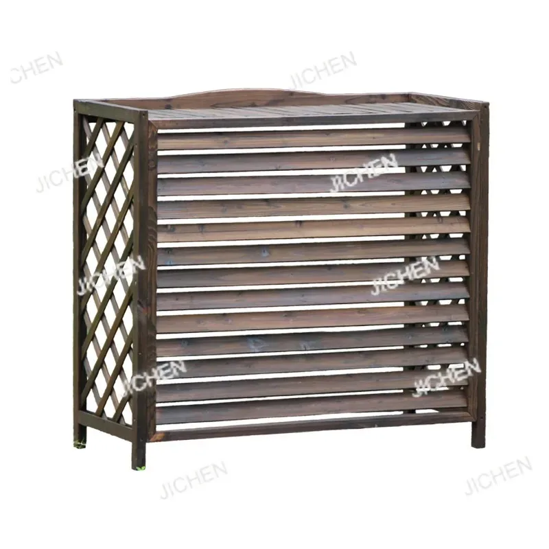

Pastoral Outdoor Wooden Flower Stand, Grid Preservative Wood Air Conditioner Outer Cover, White Louver Solid Wood Flower Stand