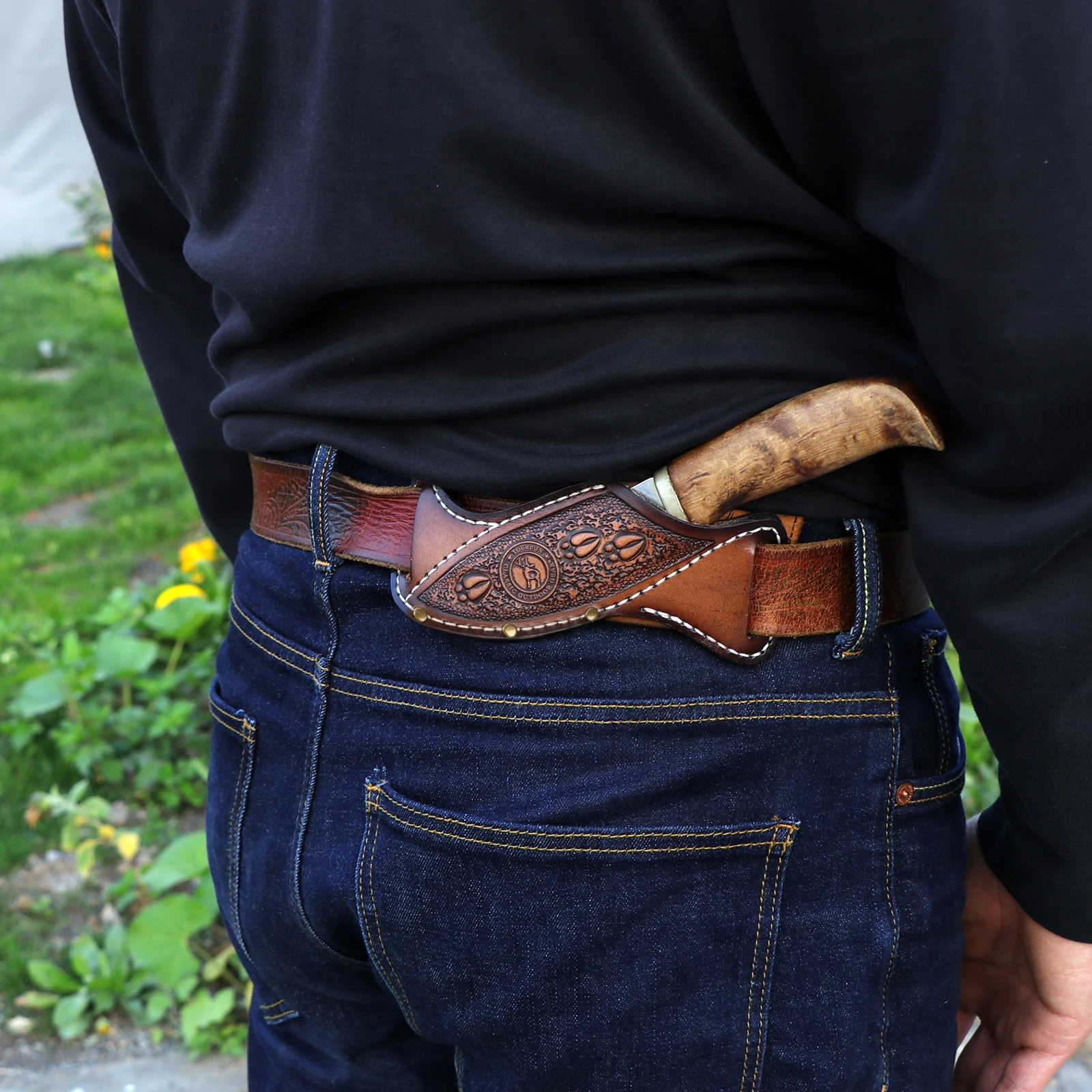 Étui en cuir gravé Tourbon pour couteau à lame fixe, organiseur de poche EDC pour couteau pliant (couteaux non inclus)