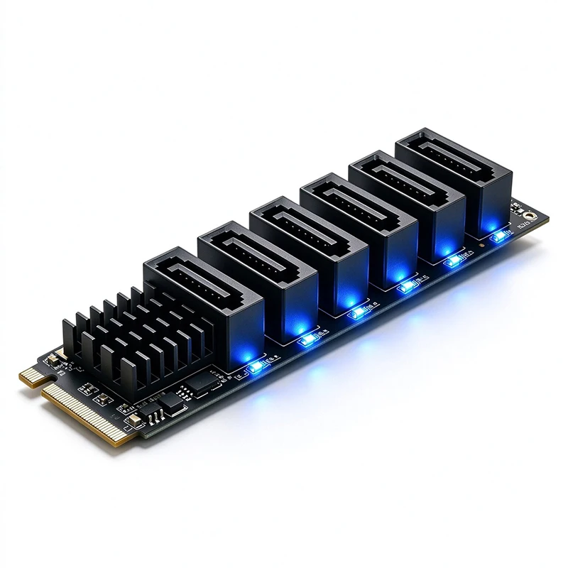 M.2 NVMe M-Key PCIe to 6 Port SATA3.0 6Gb Expansion Card with Blue LED Indicator SATA III Adapter for NAS Desktop PC HDD Storage