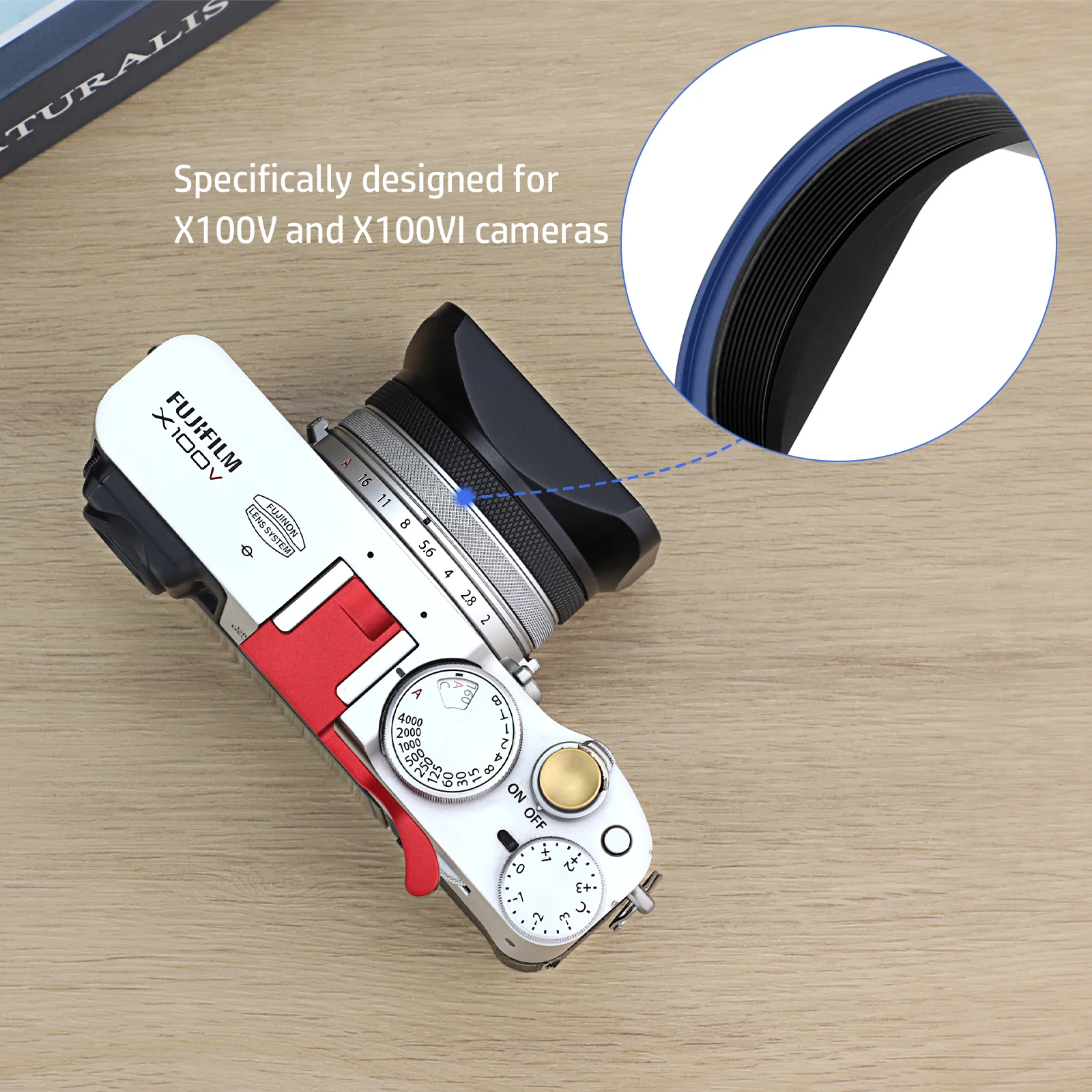 Квадратная Металлическая бленда Haoge с кольцом-адаптером 49 мм для камеры Fujifilm Fuji X100VI X100V X100F X100T X100S X70