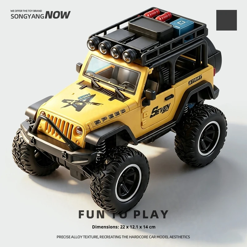 1:24 Simulation Off-Road Jeep Model, Big Wheel Inertia Toy Car with Sound Light, Openable Doors, Kids Vehicle Toy Gift for Boys