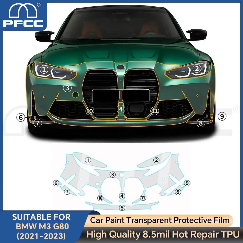 

PFCC For BMW M3 G80 2021 2022 2023 TPU Paint Protection Film Car Anti-Scratch Body Sticker Original Pre Cut Auto Car Decoration