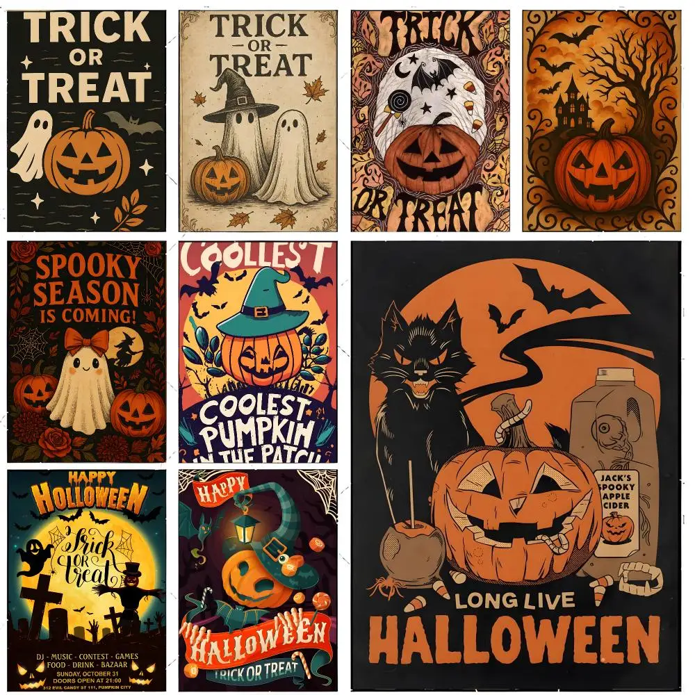 H-Halloween Pumpkin Poster Premium Decor Art & Gift for Household Lounge Home Ornaments