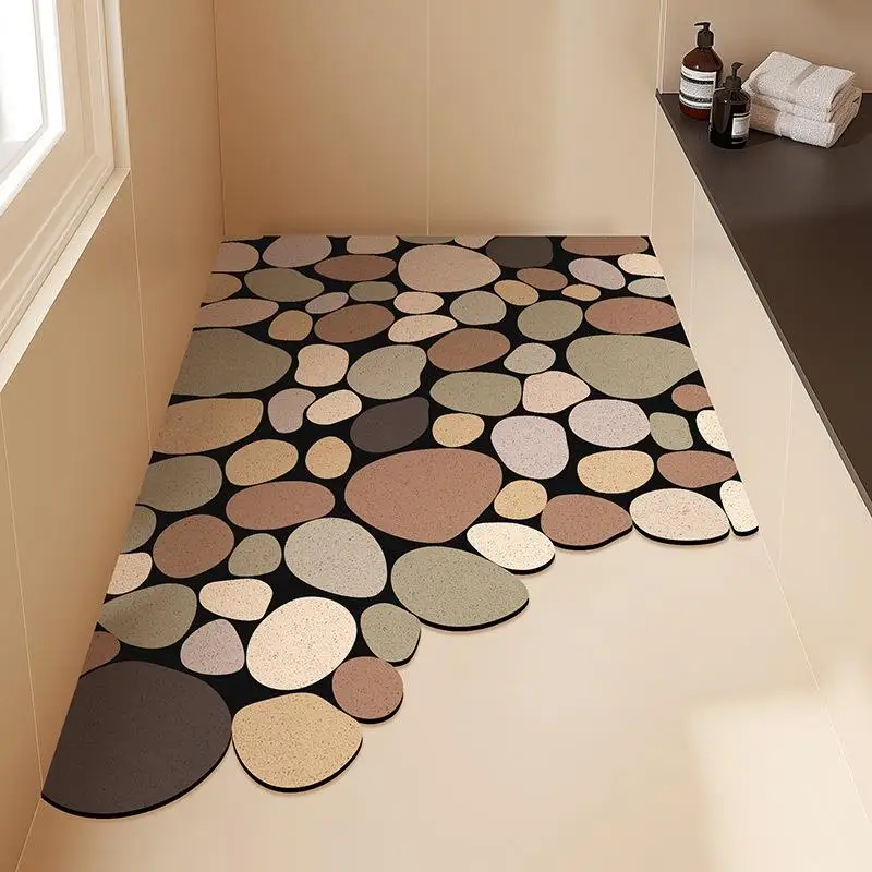 

Bathroom Silk Circle Mat Simple Pebble Shower Room Foot Mat Hollow Non-Locking Water Bath Area Anti-Fall Mat Home Decor