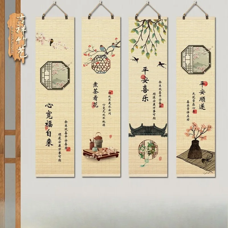 

Chinese Lucky Bamboo Scroll Wall Tapestry - Auspicious Joy Decor for Living Room & Tea Ceremony House Decoration Scroll Painting